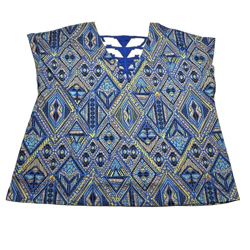 Cato Plus Size Geometric Shirt Blouse Blue Green Colorful Plus 22/24W - Picture 2 of 6